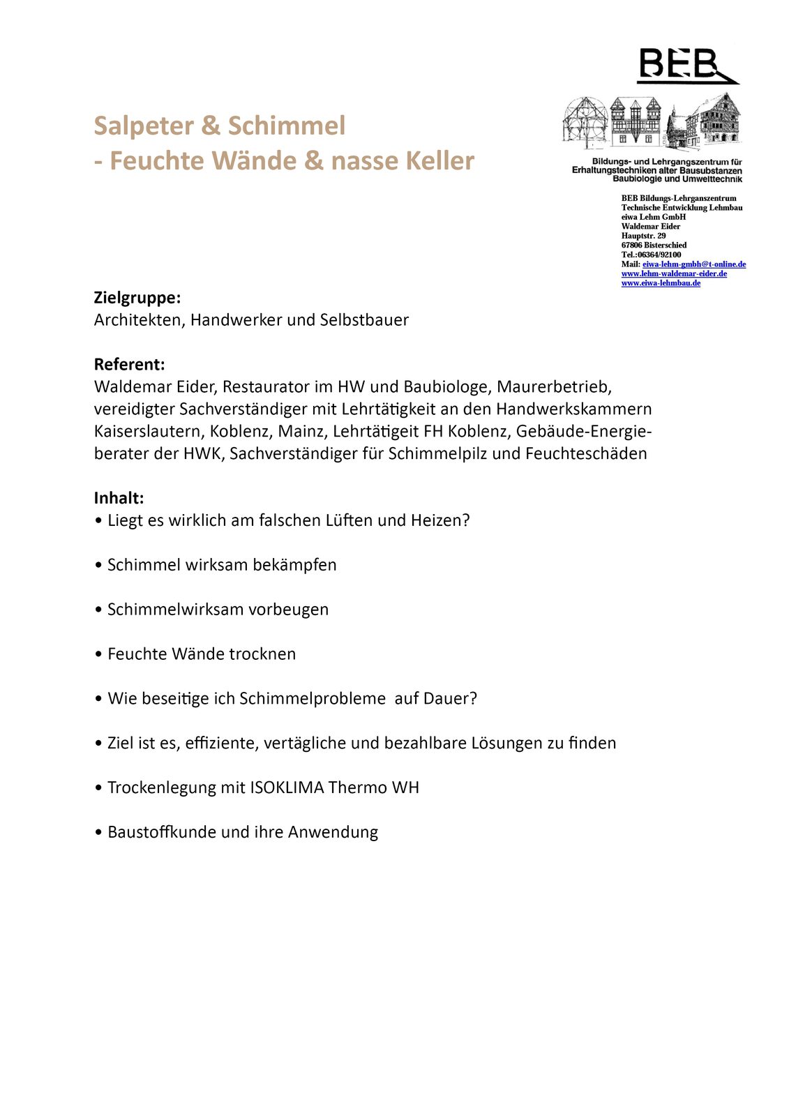 Praxis-Seminar Moderne Lehmbautechnik bei eiwa Lehm