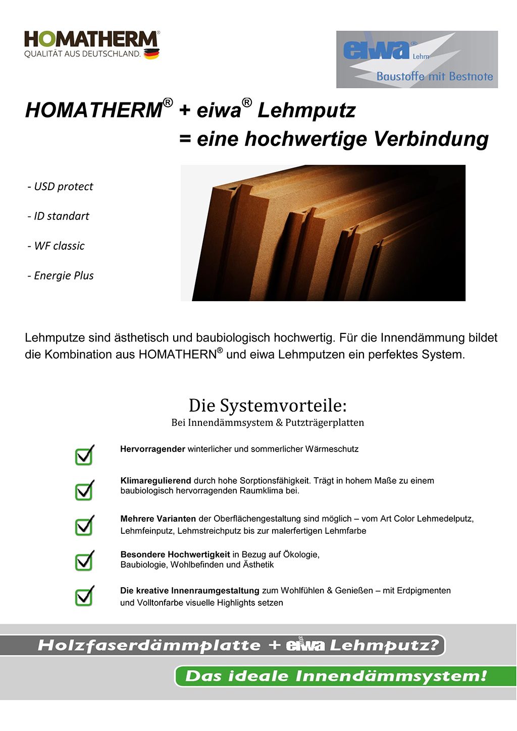 Systemübersicht eiwa Lehmputz auf HOMATHERM Holzfaserdämmung, Seite 1