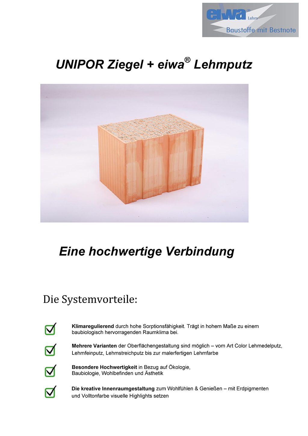 Datenblatt eiwa Lehmputz auf UNIPOR Ziegel, Seite 1