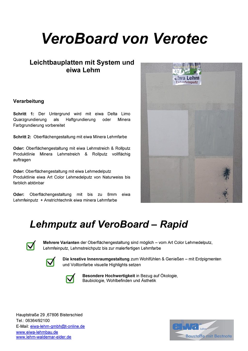 Flyer eiwa Lehmputz auf VeroBoard von Verotec, Seite 1